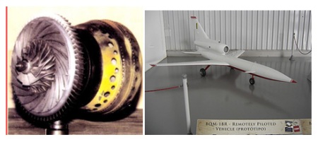 Figura 4: TJ-2, a primeira turbina aeronáutica do Brasil, instalada no VANT da extinta CBT, que executou corrida em pista na década de 80